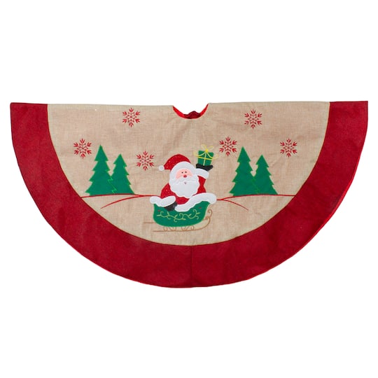 36" Santa Claus in Sleigh Burlap & Embroidered Christmas Tree Skirt By Northlight | Michaelsยฎ